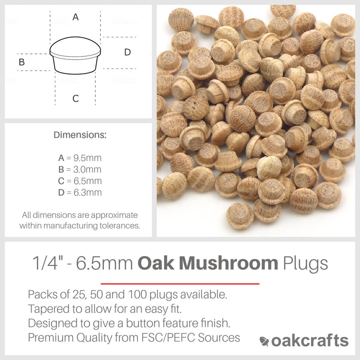 1/4" - 6.5mm Oak Mushroom Plug 