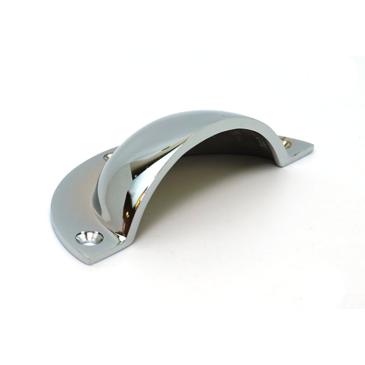 Polished Chrome on Solid Brass Round Drawer Pull / Cup Handle