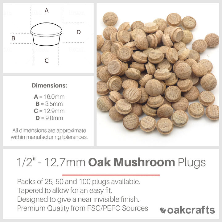 1/2" - 12.7mm Oak Mushroom Plug