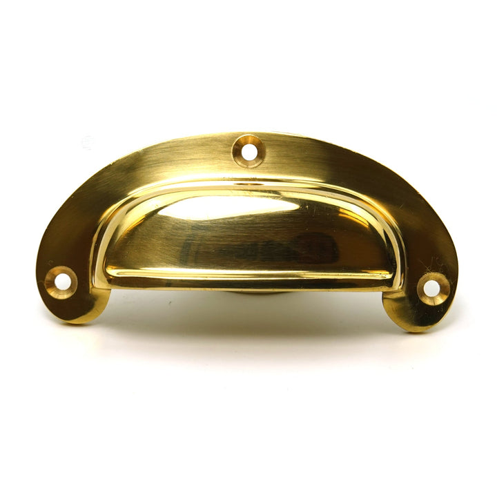 Solid Polished Brass Lugged Drawer Pull / Cup Handle