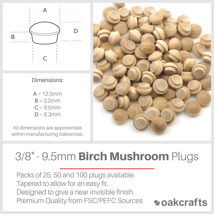 3/8" - 9.5mm Birch Mushroom Plug