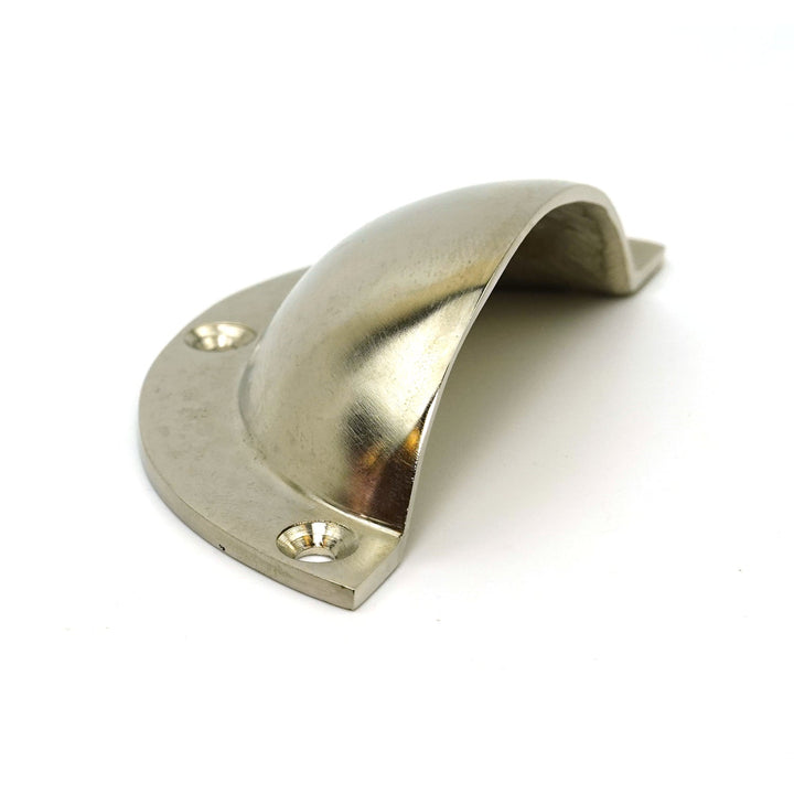 Brushed Nickel on Solid Brass Round Drawer Pull / Cup Handle