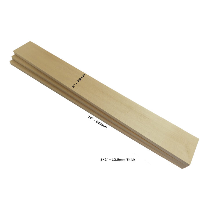 Pack of 3 - Long Blank Basswood Carving Boards 24" x 3" x 1/2" (600mm x 75mm x 12.5mm)