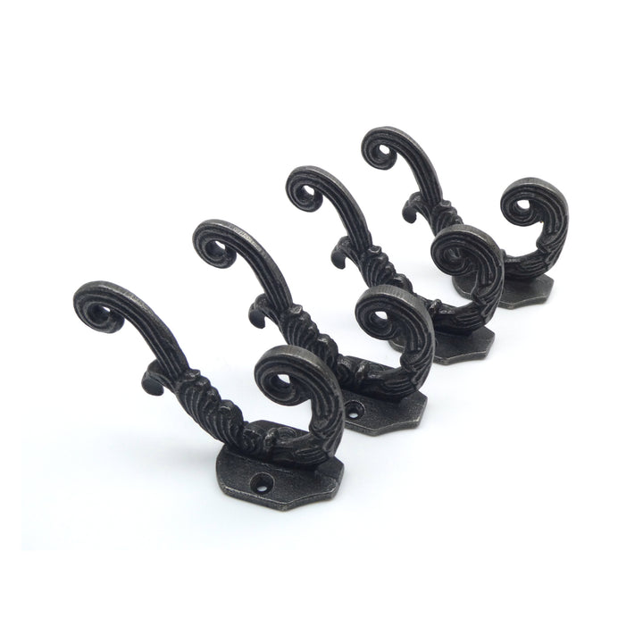 Hat and Coat Hook Majestic Swirl Cast Antique Iron - Pack of 4