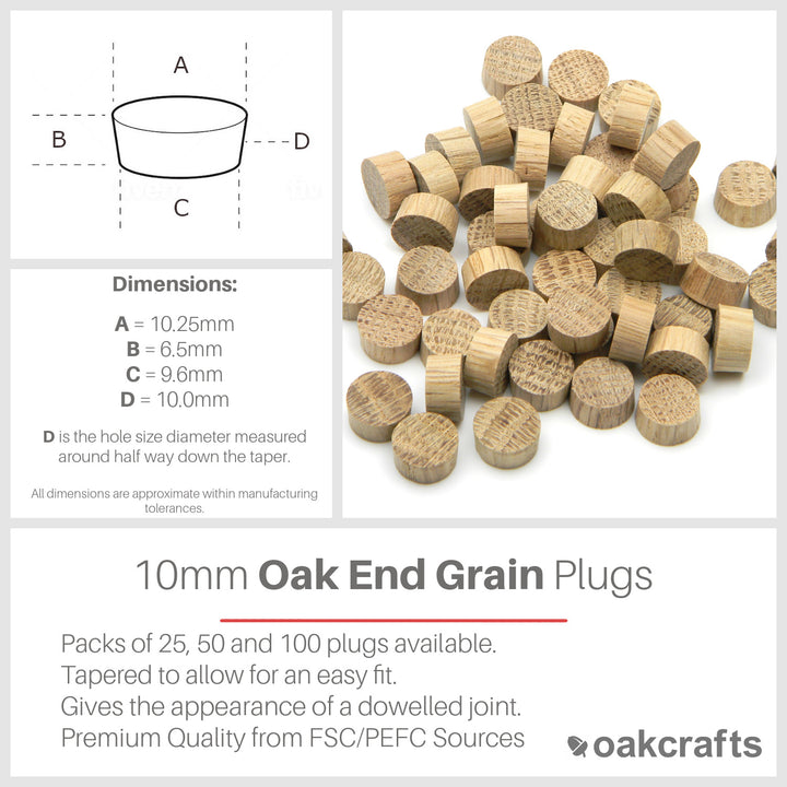 10mm Oak Flat Head End Grain Plug