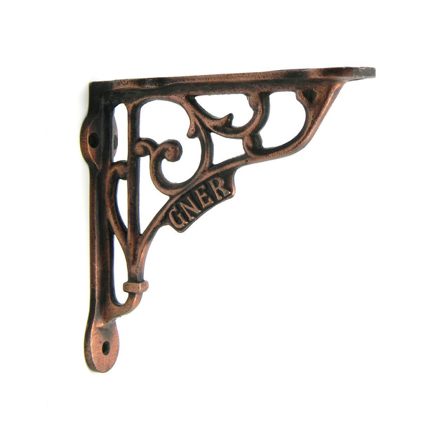 Pair of GNER Shelf Brackets Antique Cast Iron with a Copper Finish - 130mm x 130mm 