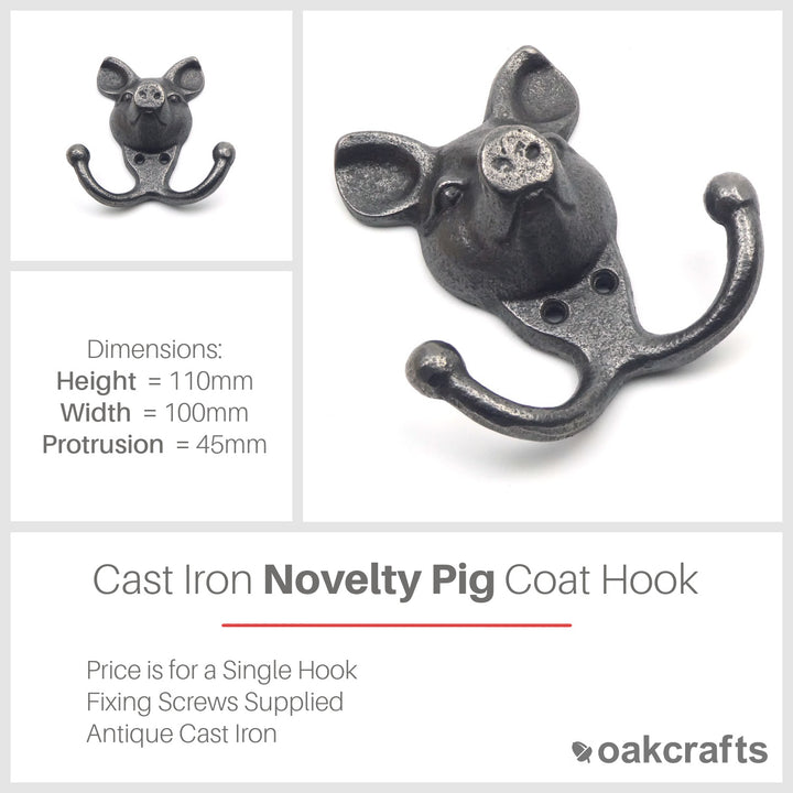 Cast Iron Novelty Pig Coat Hook - 110mm x 100mm