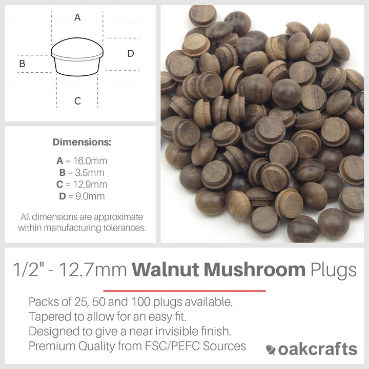 1/2" - 12.7mm Walnut Mushroom Plug