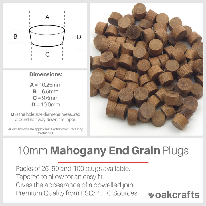 10mm Mahogany Flat Head End Grain Plug