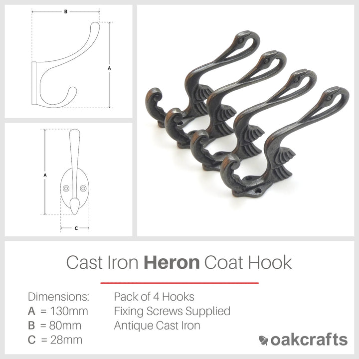 Heron Design Coat Hook - Pack of 4 Hooks